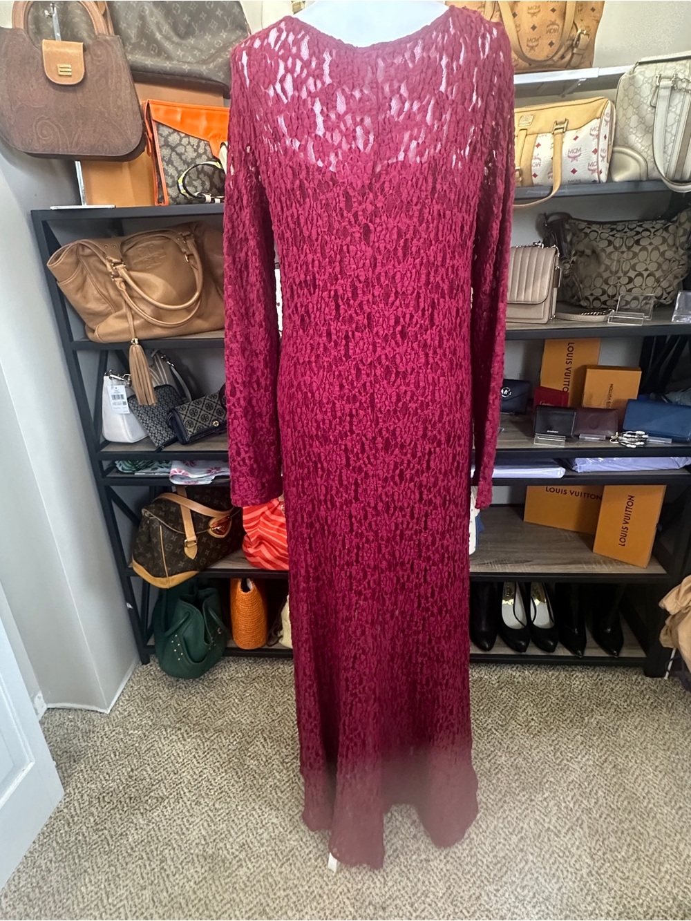 NWT Loft Size Large Lace Maxi Dress Vintage Burgundy Wedding Boho Romantic - Picture 5 of 11
